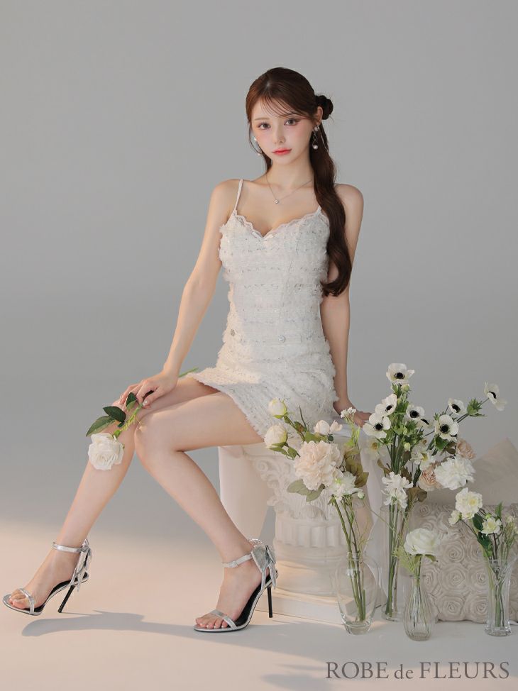 ROBE de FLEURS ローブドフルール 【XSサイズあり】フェザースパンコールツイードミニキャバドレス fm4224-c