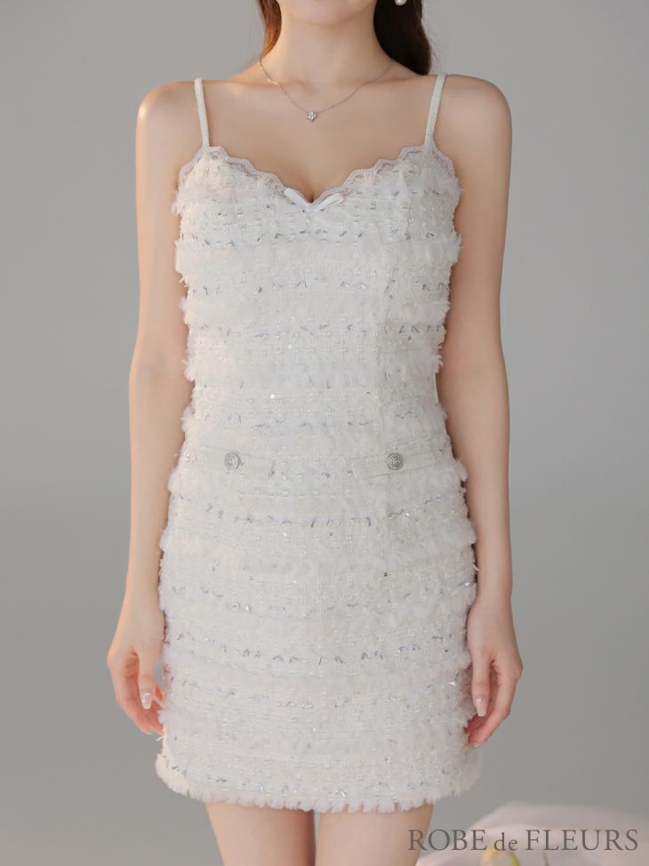 ROBE de FLEURS ローブドフルール 【XSサイズあり】フェザースパンコールツイードミニキャバドレス fm4224-c