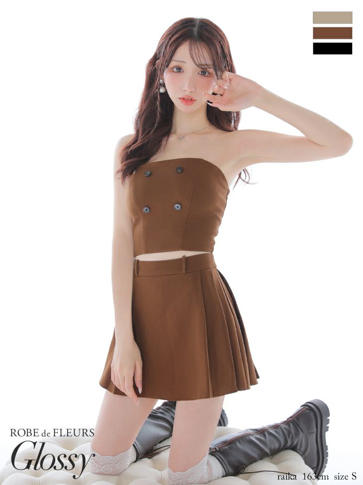 Glossy ローブドフルールグロッシー 【XSサイズあり】シャツオフショルデザインフロントボタンフレアミニキャバドレス gl4324-c