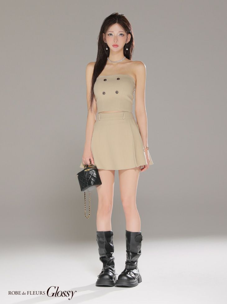 Glossy ローブドフルールグロッシー 【XSサイズあり】シャツオフショルデザインフロントボタンフレアミニキャバドレス gl4324-c