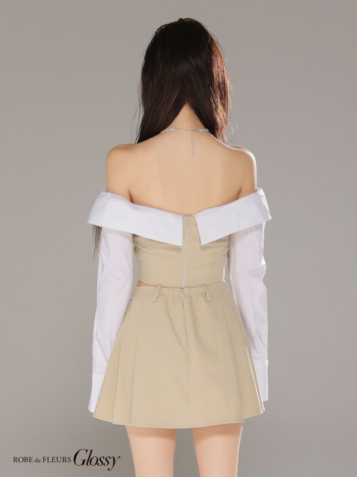 Glossy ローブドフルールグロッシー 【XSサイズあり】シャツオフショルデザインフロントボタンフレアミニキャバドレス gl4324-c