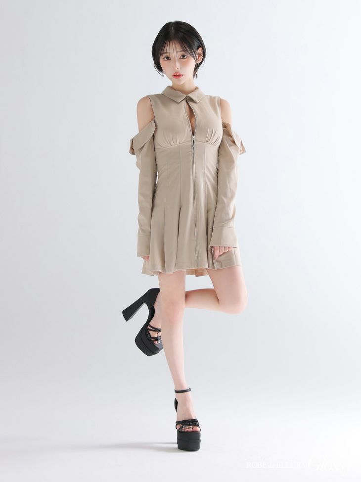 Glossy ローブドフルールグロッシー 【XSサイズあり】オフショルダーカットデザインフレアミニキャバドレス gl4126-c