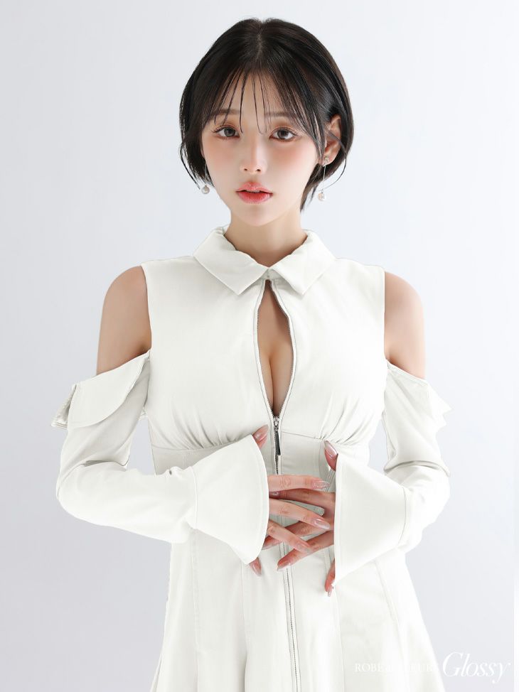 Glossy ローブドフルールグロッシー 【XSサイズあり】オフショルダーカットデザインフレアミニキャバドレス gl4126-c