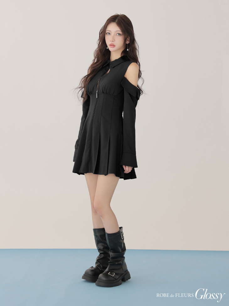 Glossy ローブドフルールグロッシー 【XSサイズあり】オフショルダーカットデザインフレアミニキャバドレス gl4126-c