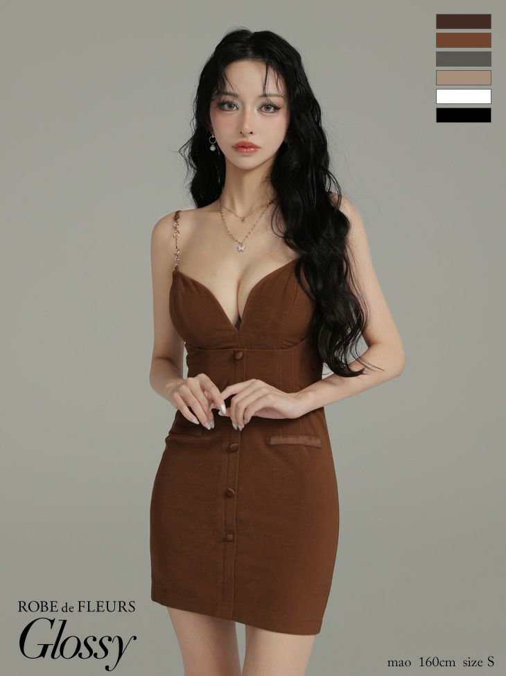 Glossy ローブドフルールグロッシー 【XSサイズあり】フェイクスエードフロントボタンタイトミニキャバドレス gl3944-c