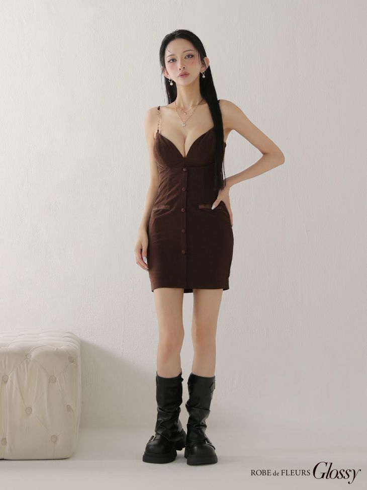 Glossy ローブドフルールグロッシー 【XSサイズあり】フェイクスエードフロントボタンタイトミニキャバドレス gl3944-c