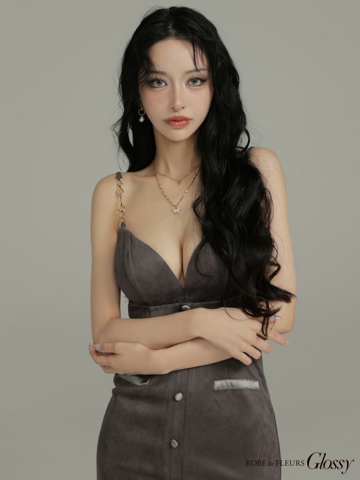 Glossy ローブドフルールグロッシー 【XSサイズあり】フェイクスエードフロントボタンタイトミニキャバドレス gl3944-c