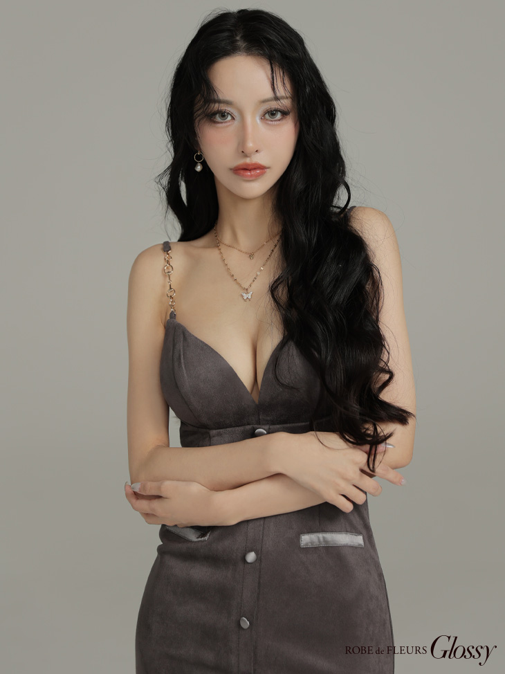 Glossy ローブドフルールグロッシー 【XSサイズあり】フェイクスエードフロントボタンタイトミニキャバドレス gl3944-c