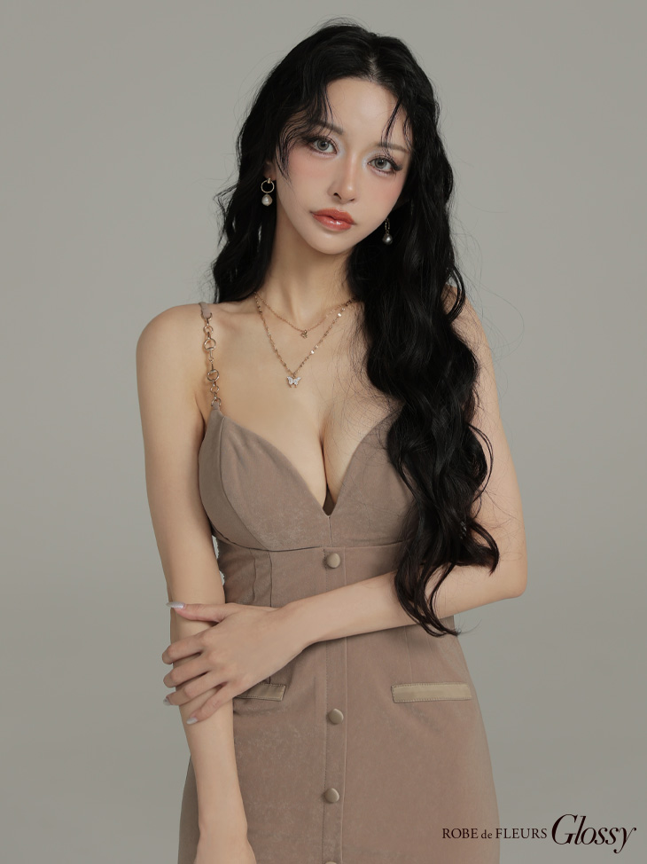 Glossy ローブドフルールグロッシー 【XSサイズあり】フェイクスエードフロントボタンタイトミニキャバドレス gl3944-c