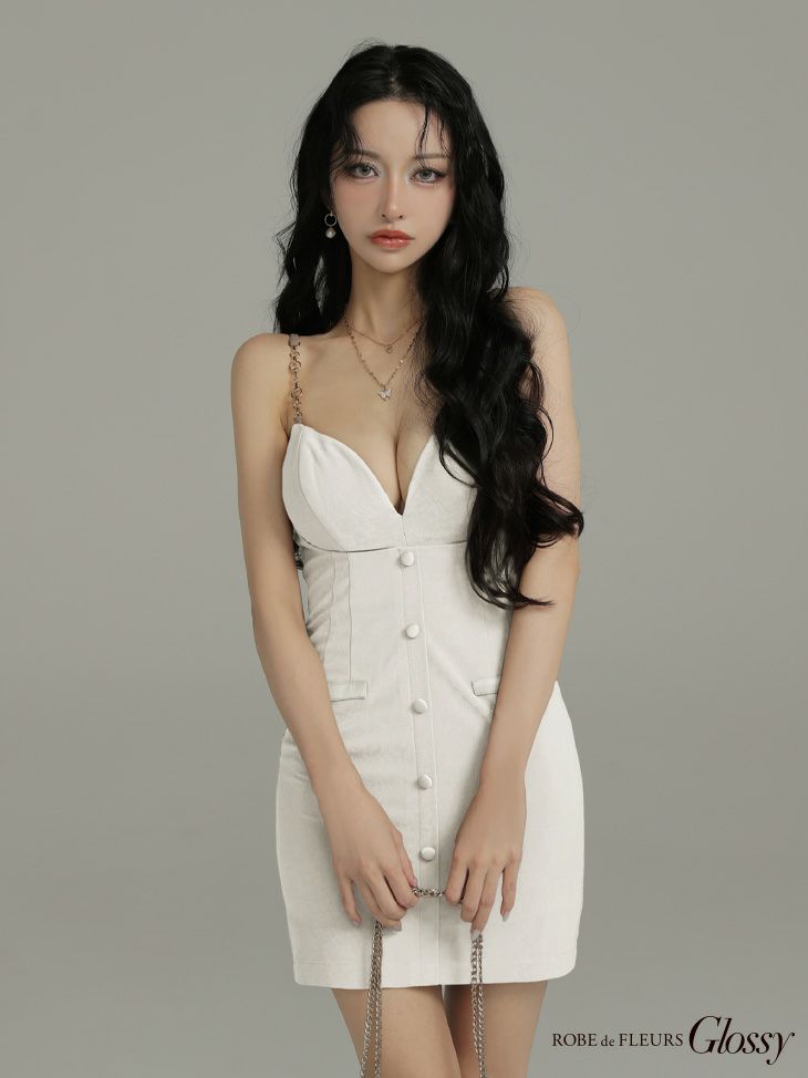 Glossy ローブドフルールグロッシー 【XSサイズあり】フェイクスエードフロントボタンタイトミニキャバドレス gl3944-c