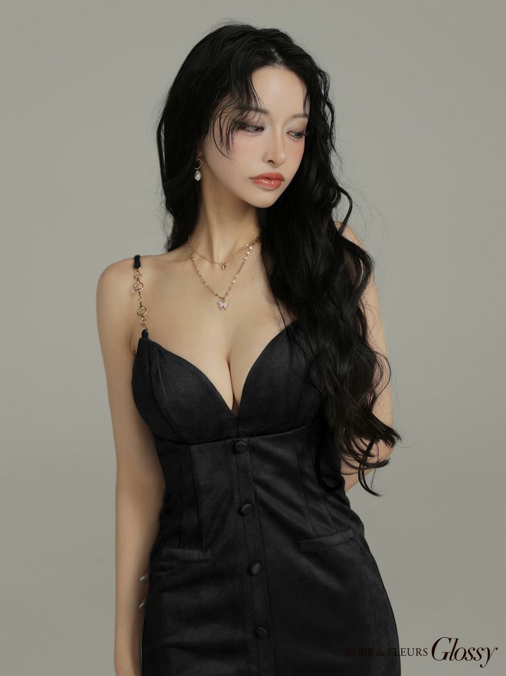 Glossy ローブドフルールグロッシー 【XSサイズあり】フェイクスエードフロントボタンタイトミニキャバドレス gl3944-c