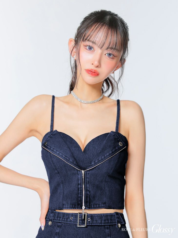 Glossy ローブドフルールグロッシー 【XSサイズあり】ジップデザインデニムセットアップミニキャバドレス gl4142-c