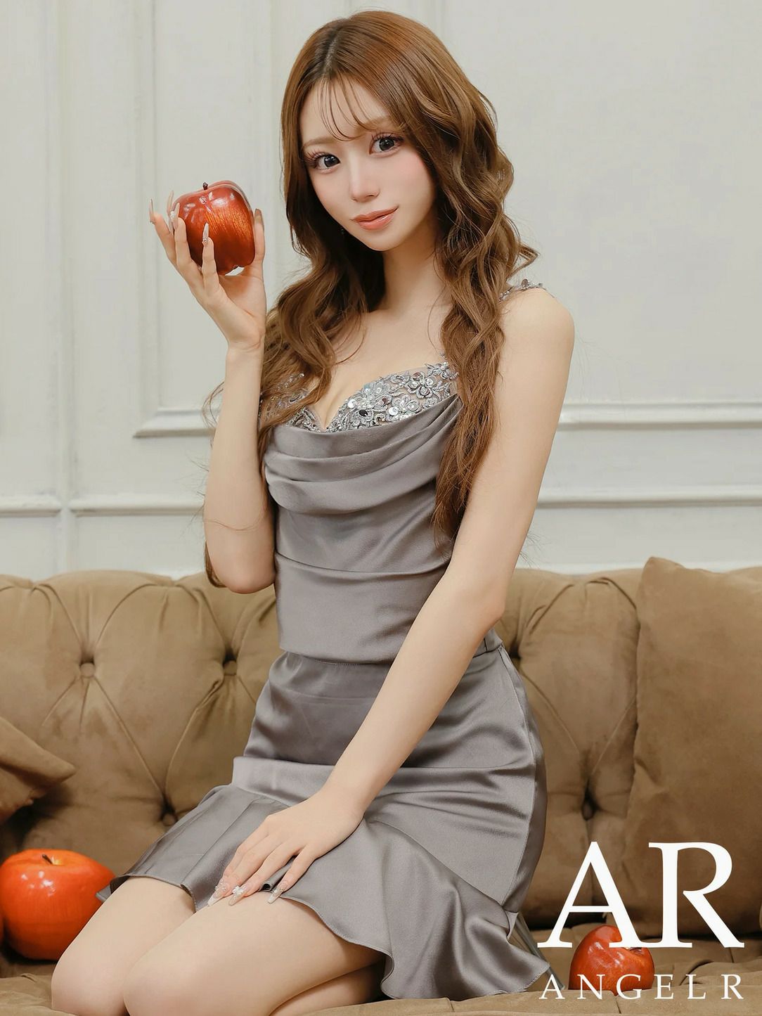 AngelR エンジェルアール フラワーレースドレープサテンフリルビジューセパレートフレアミニドレス ar25242