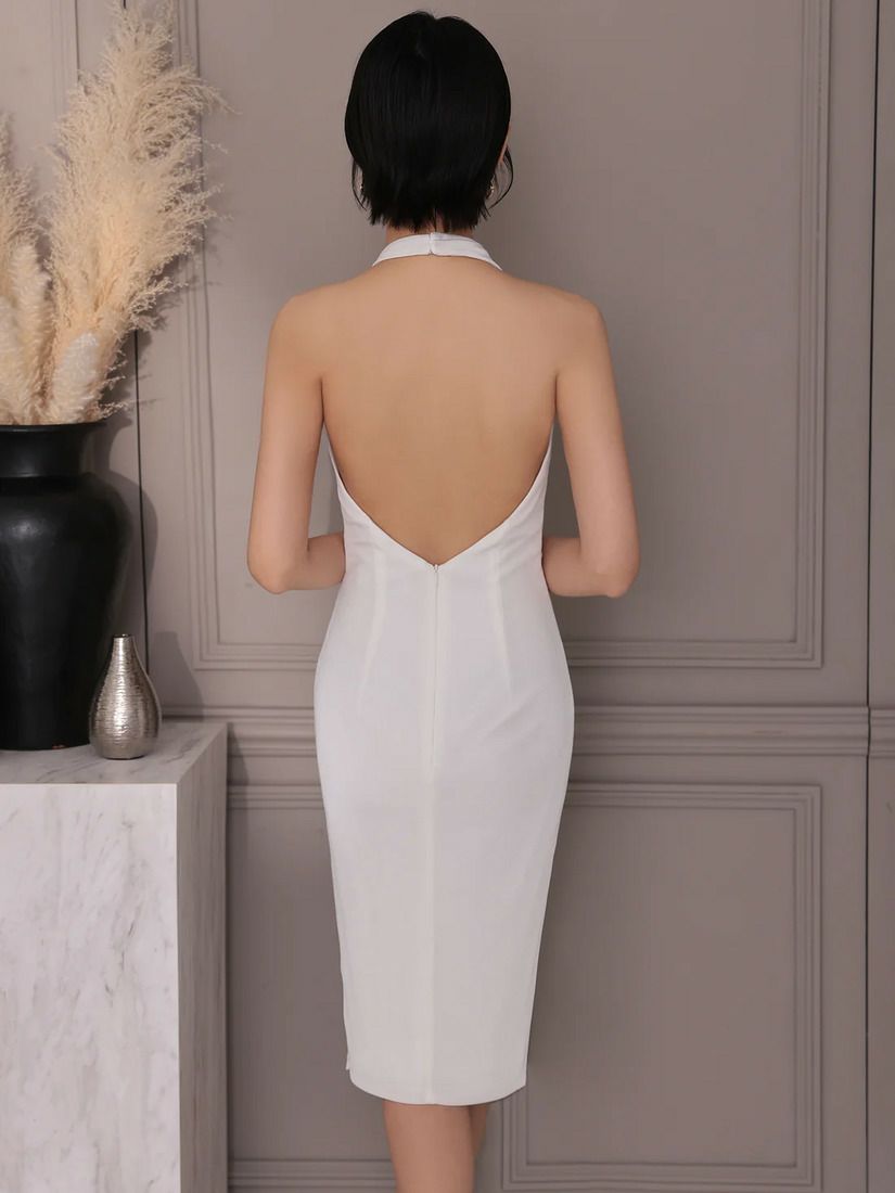 Veautt ヴュート バストドレープタックショルダーチャームタイトミディアムドレス vt022517