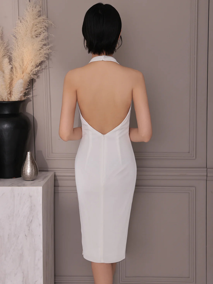 Veautt ヴュート バストドレープタックショルダーチャームタイトミディアムドレス vt022517