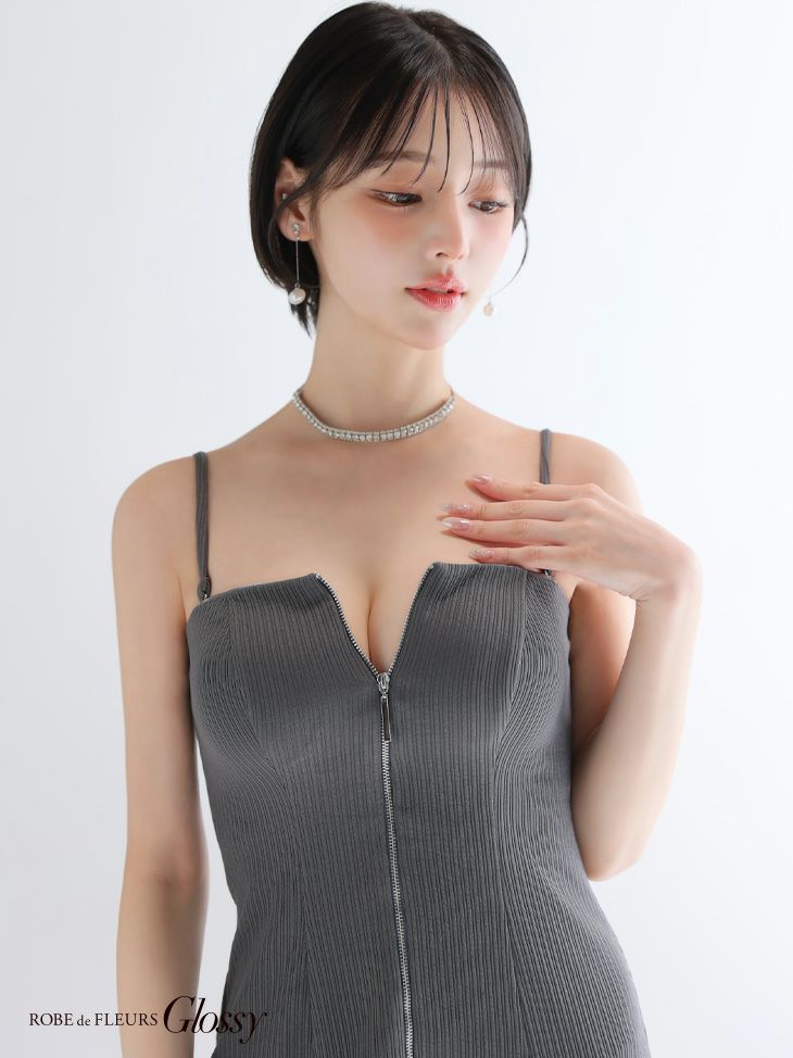 Glossy ローブドフルールグロッシー 【XSサイズあり】センタージップリブバルーンミニキャバドレス gl3385