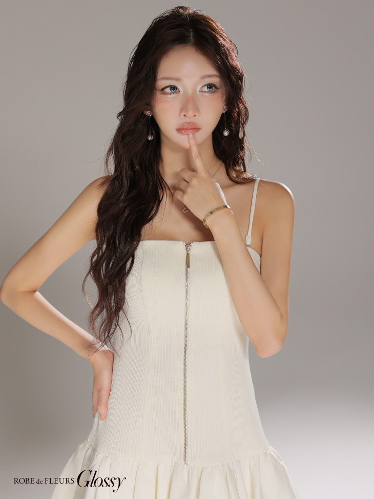 Glossy ローブドフルールグロッシー 【XSサイズあり】センタージップリブバルーンミニキャバドレス gl3385