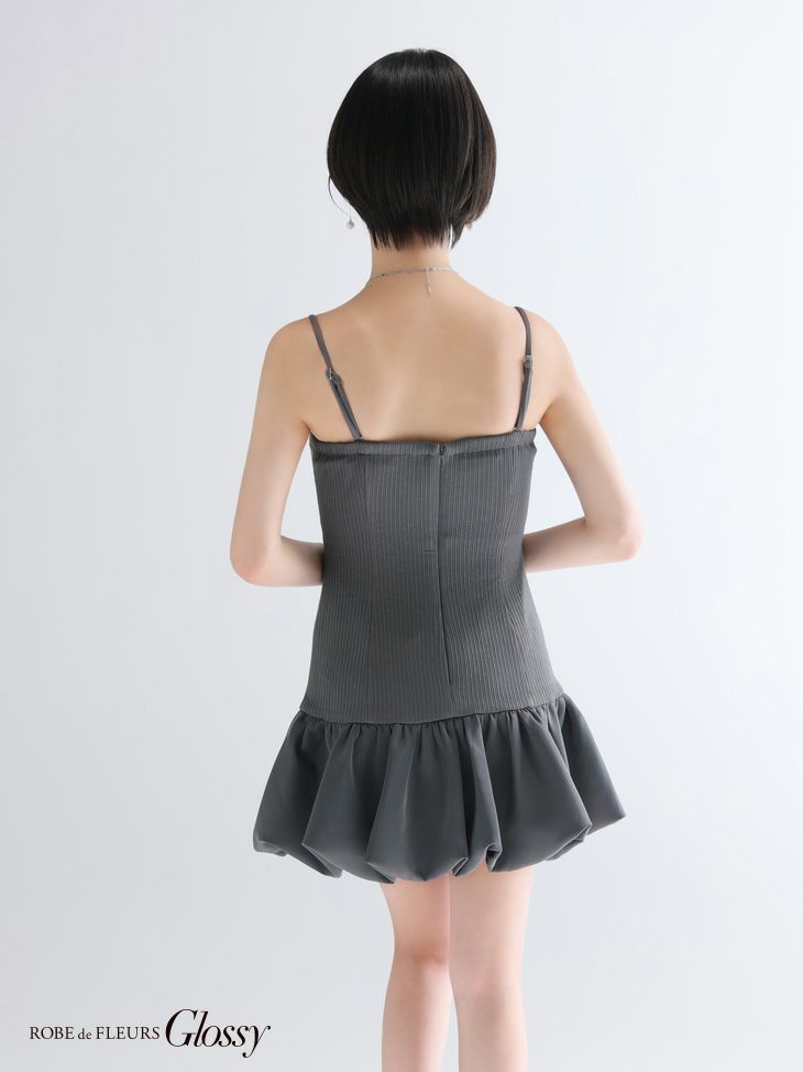 Glossy ローブドフルールグロッシー 【XSサイズあり】センタージップリブバルーンミニキャバドレス gl3385