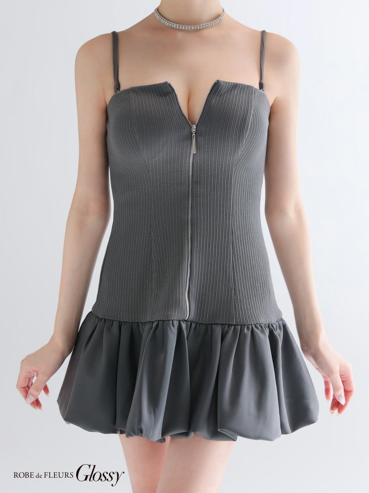 Glossy ローブドフルールグロッシー 【XSサイズあり】センタージップリブバルーンミニキャバドレス gl3385