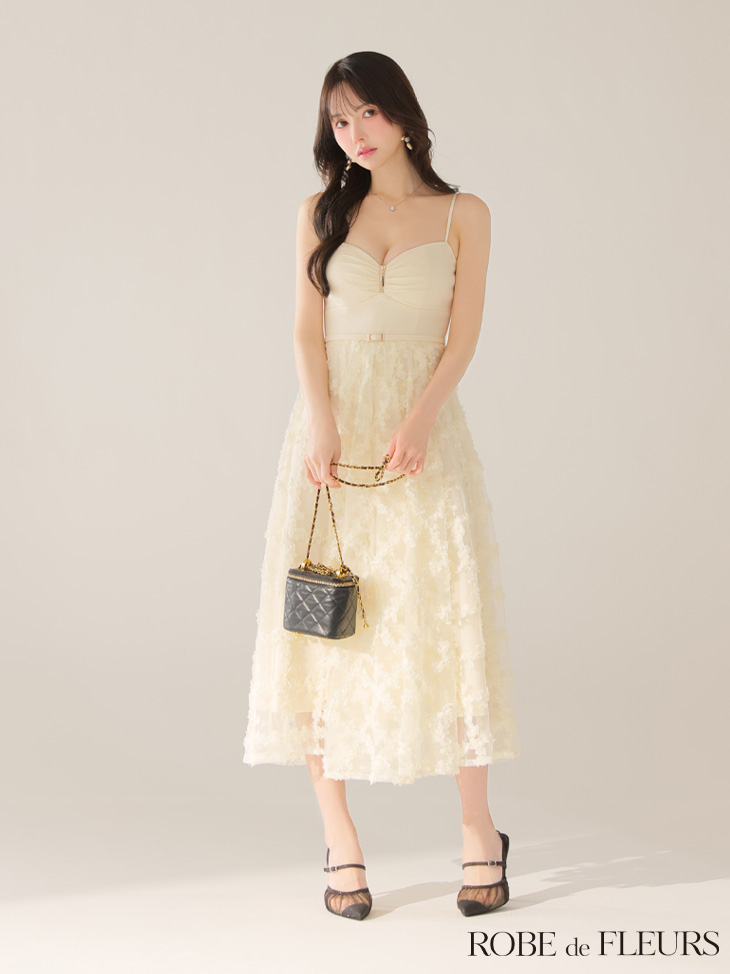 ROBE de FLEURS ローブドフルール 【XS～Lサイズあり】フラワーレースフレアキャミロングキャバドレス fm3467