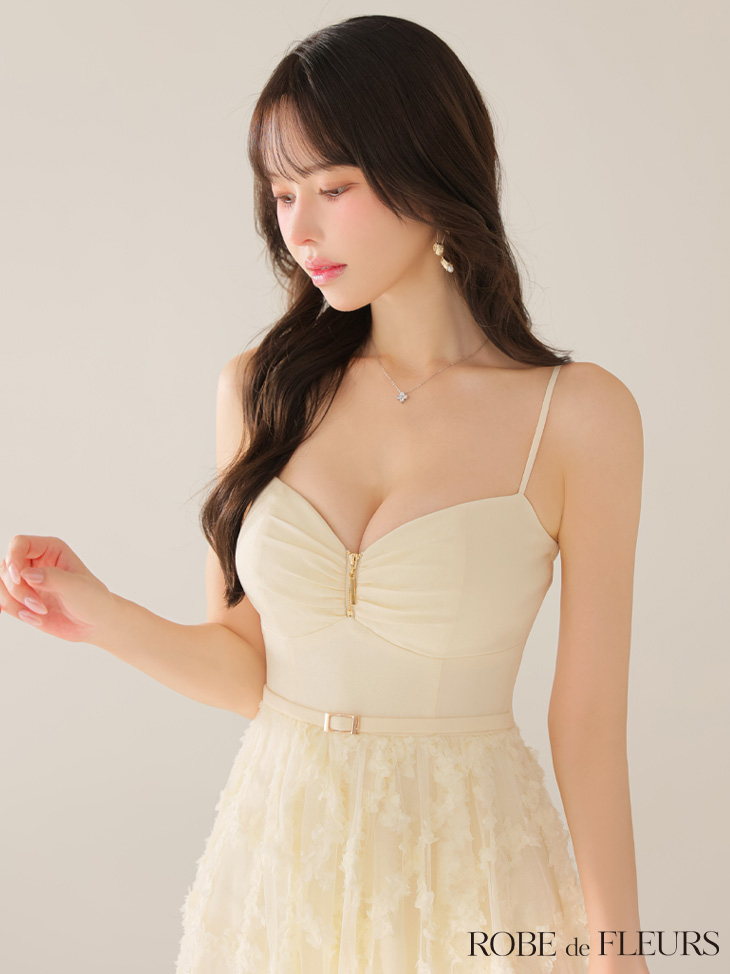 ROBE de FLEURS ローブドフルール 【XS～Lサイズあり】フラワーレースフレアキャミロングキャバドレス fm3467