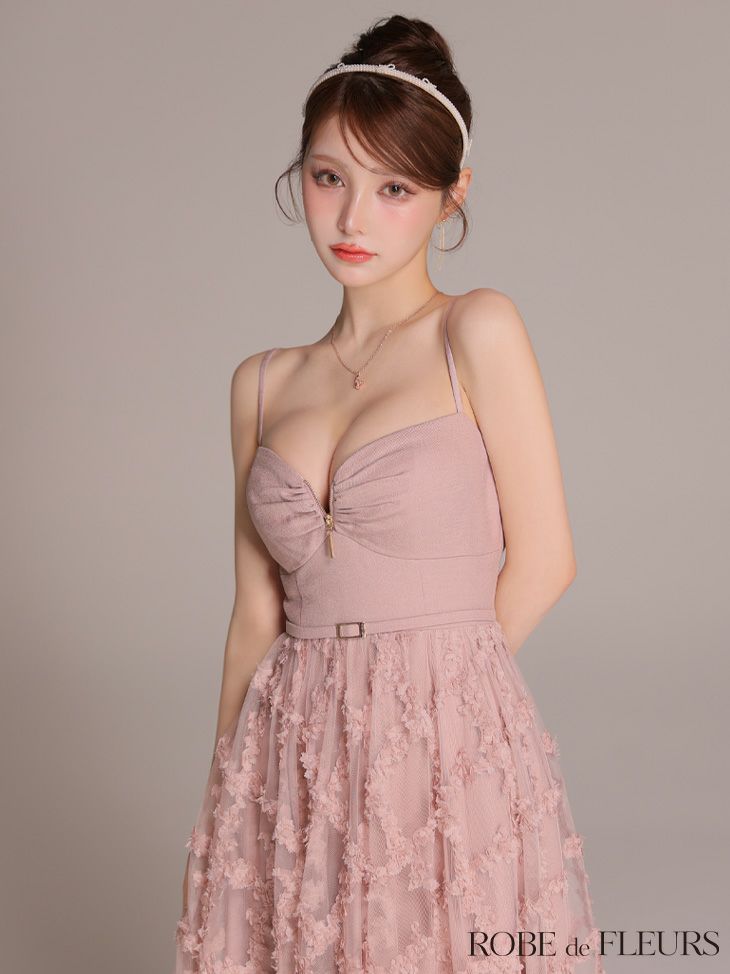 ROBE de FLEURS ローブドフルール 【XS～Lサイズあり】フラワーレースフレアキャミロングキャバドレス fm3467