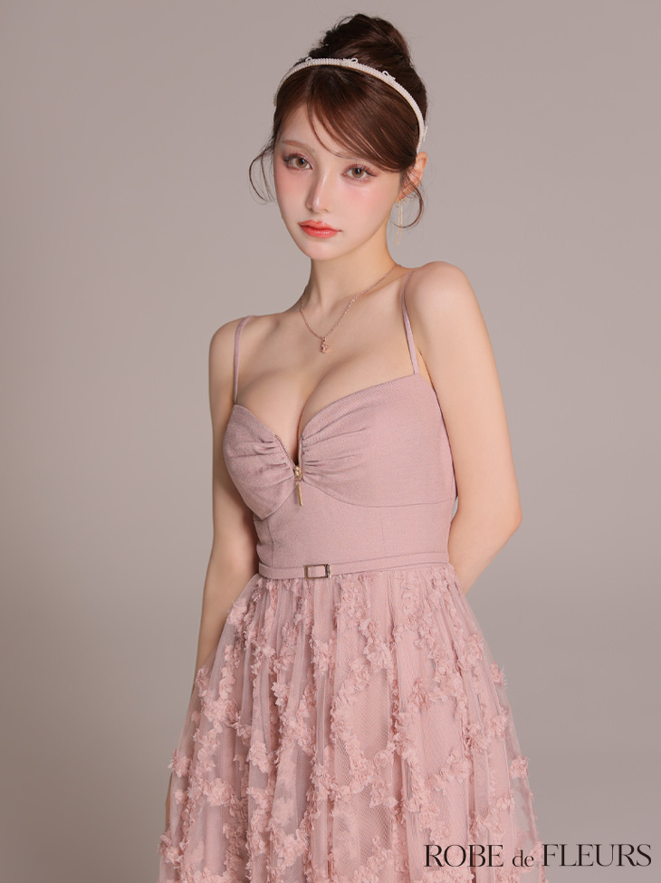 ROBE de FLEURS ローブドフルール 【XS～Lサイズあり】フラワーレースフレアキャミロングキャバドレス fm3467