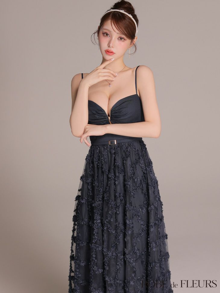 ROBE de FLEURS ローブドフルール 【XS～Lサイズあり】フラワーレースフレアキャミロングキャバドレス fm3467