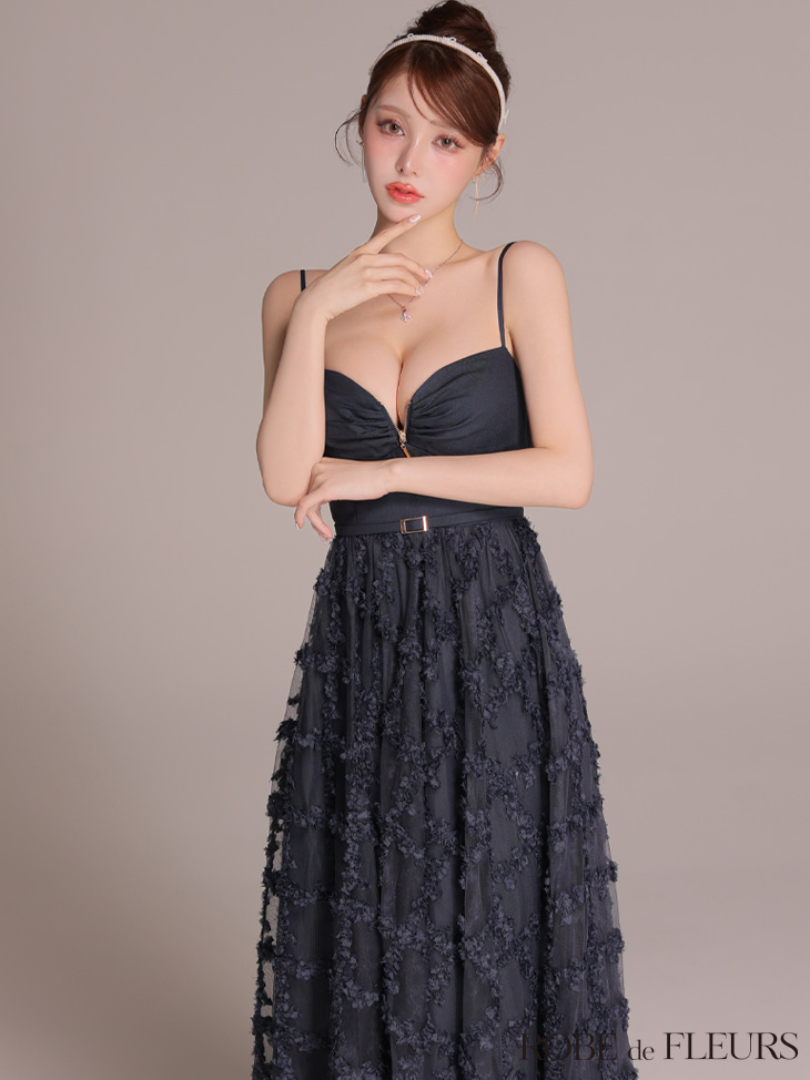 ROBE de FLEURS ローブドフルール 【XS～Lサイズあり】フラワーレースフレアキャミロングキャバドレス fm3467