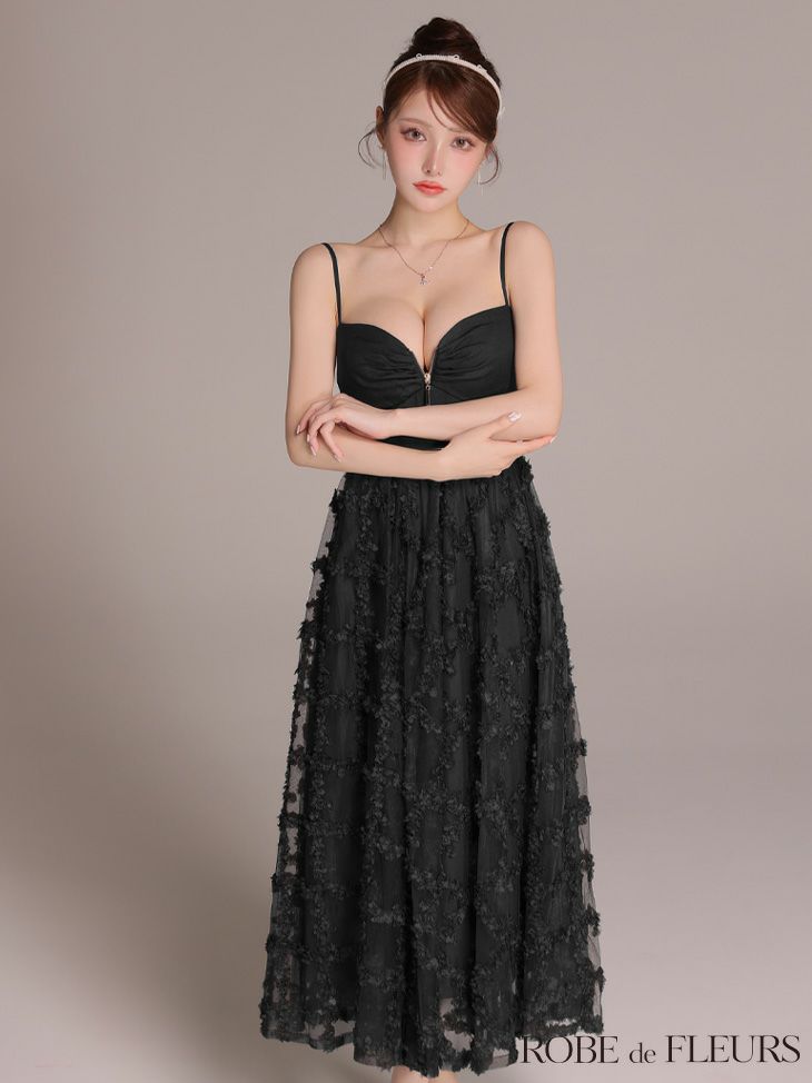 ROBE de FLEURS ローブドフルール 【XS～Lサイズあり】フラワーレースフレアキャミロングキャバドレス fm3467