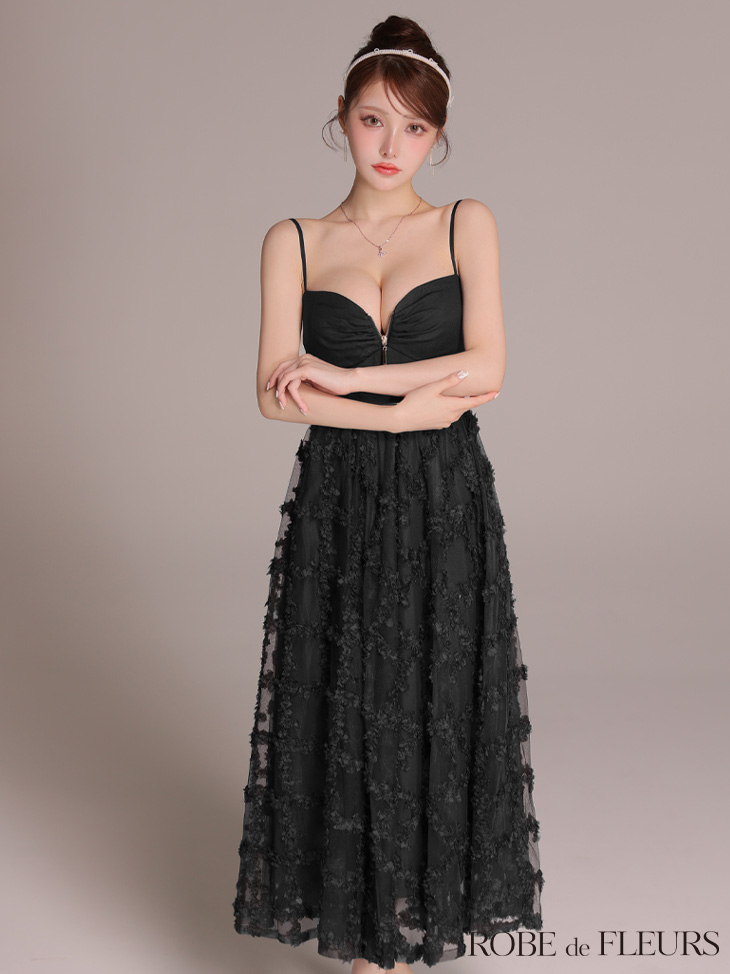 ROBE de FLEURS ローブドフルール 【XS～Lサイズあり】フラワーレースフレアキャミロングキャバドレス fm3467