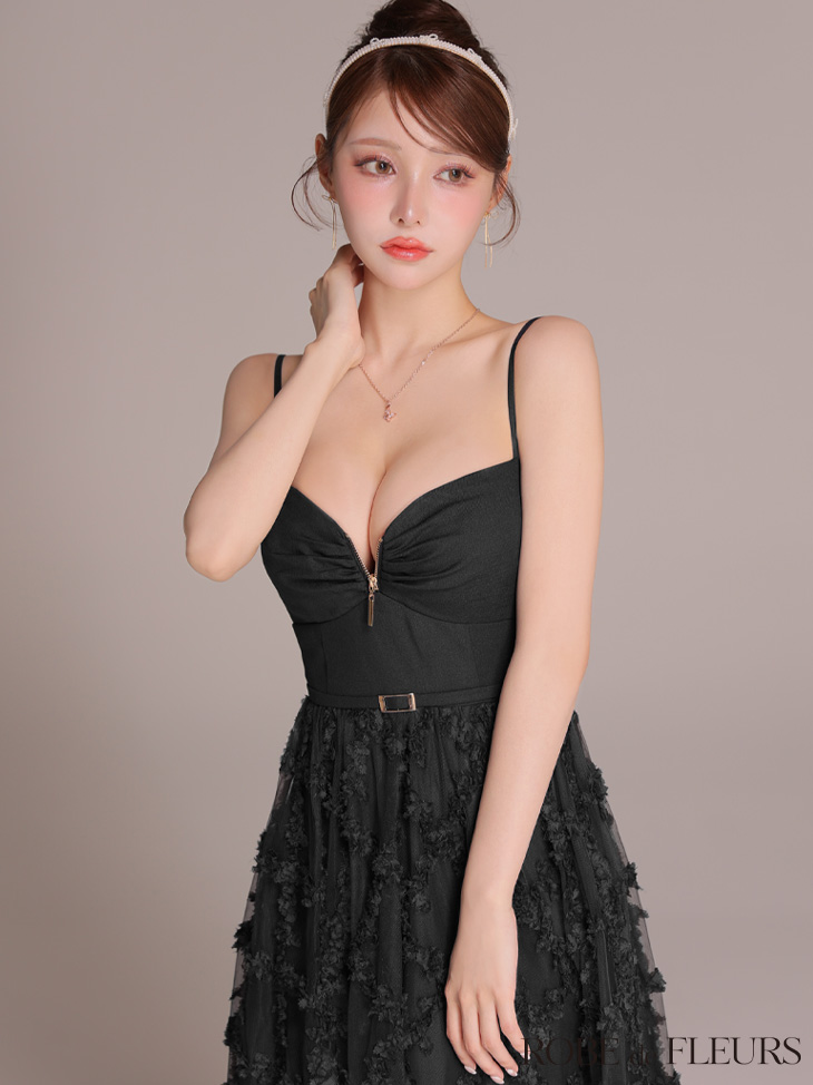 ROBE de FLEURS ローブドフルール 【XS～Lサイズあり】フラワーレースフレアキャミロングキャバドレス fm3467