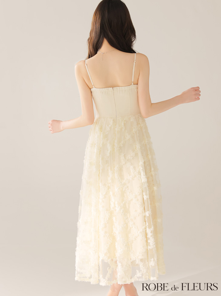 ROBE de FLEURS ローブドフルール 【XS～Lサイズあり】フラワーレースフレアキャミロングキャバドレス fm3467