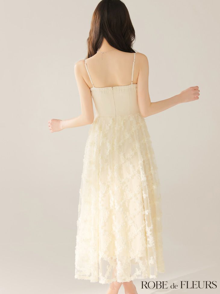 ROBE de FLEURS ローブドフルール 【XS～Lサイズあり】フラワーレースフレアキャミロングキャバドレス fm3467