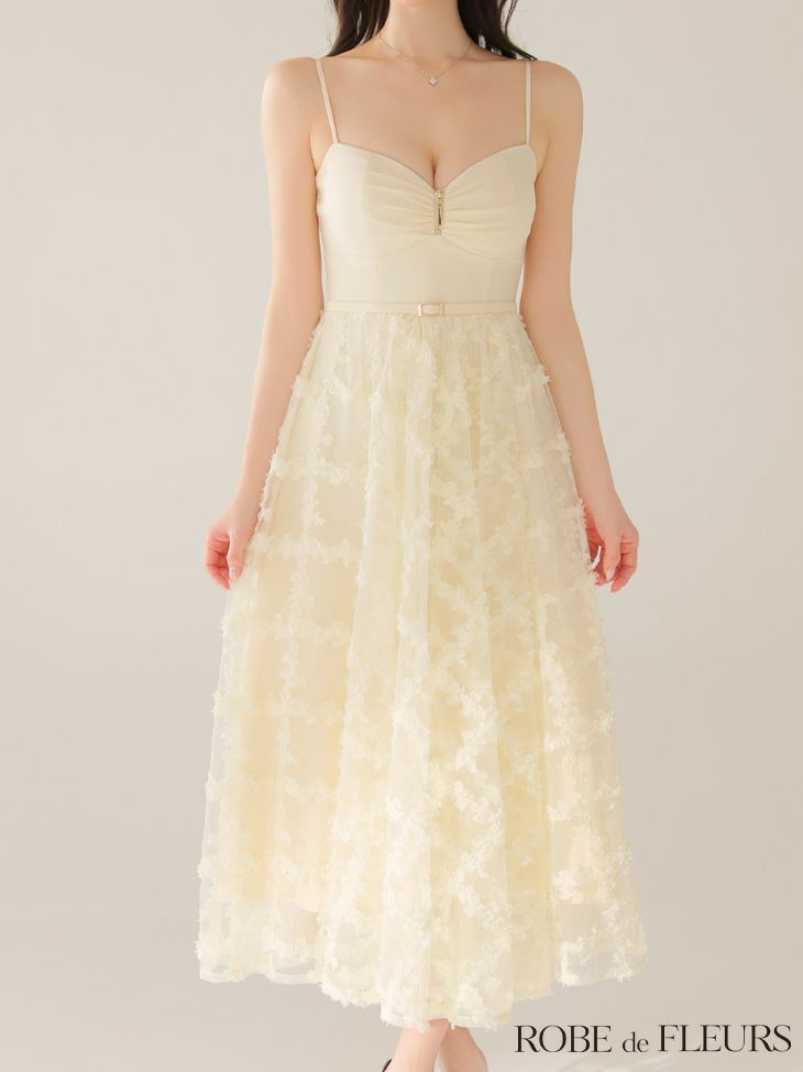 ROBE de FLEURS ローブドフルール 【XS～Lサイズあり】フラワーレースフレアキャミロングキャバドレス fm3467