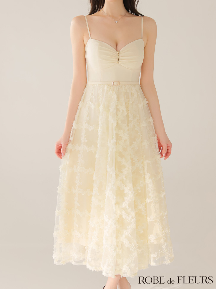 ROBE de FLEURS ローブドフルール 【XS～Lサイズあり】フラワーレースフレアキャミロングキャバドレス fm3467