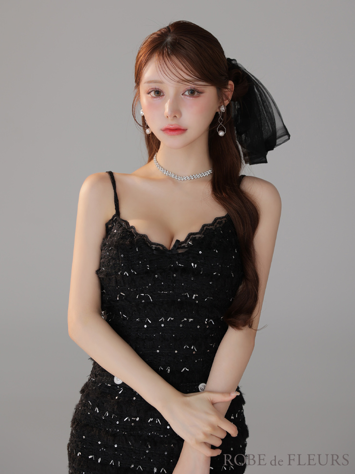 ROBE de FLEURS ローブドフルール 【XSサイズあり】フェザースパンコールツイードミニキャバドレス fm4224