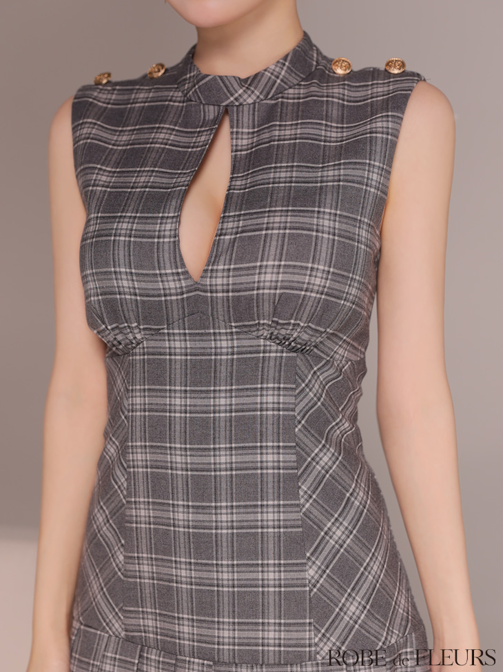 ROBE de FLEURS ローブドフルール 【XSサイズあり】クラシカルチェックツイルプリーツミニキャバドレス fm3389