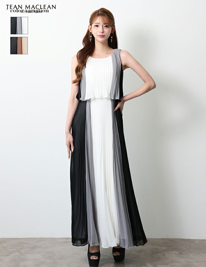 JEAN MACLEAN ジャンマクレーン グラデーション/シフォン/ウエスト切替/プリーツ/ミモレ丈/ロングドレス ja51950