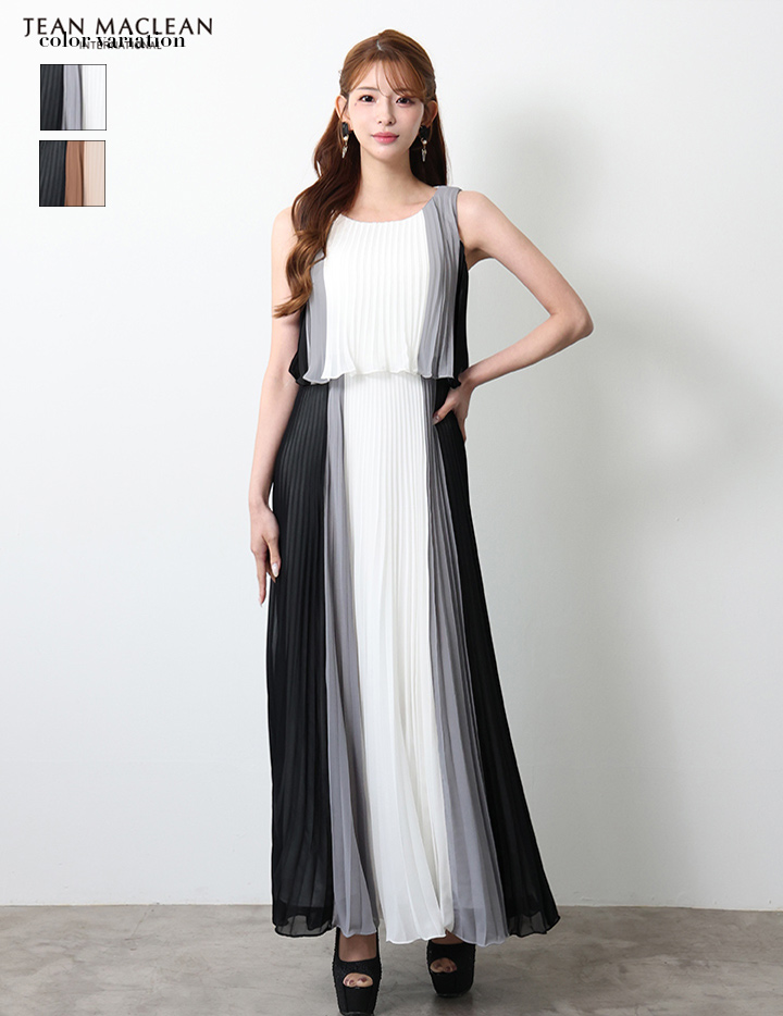JEAN MACLEAN ジャンマクレーン グラデーション/シフォン/ウエスト切替/プリーツ/ミモレ丈/ロングドレス ja51950