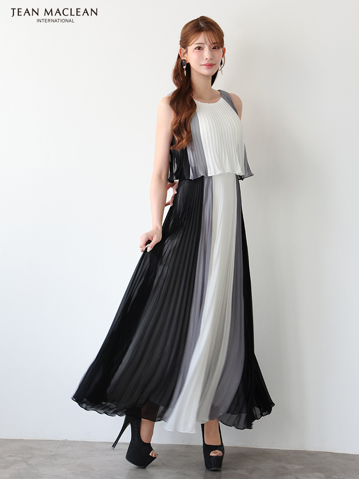 JEAN MACLEAN ジャンマクレーン グラデーション/シフォン/ウエスト切替/プリーツ/ミモレ丈/ロングドレス ja51950