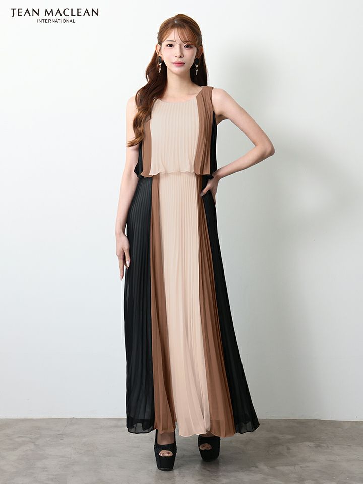 JEAN MACLEAN ジャンマクレーン グラデーション/シフォン/ウエスト切替/プリーツ/ミモレ丈/ロングドレス ja51950