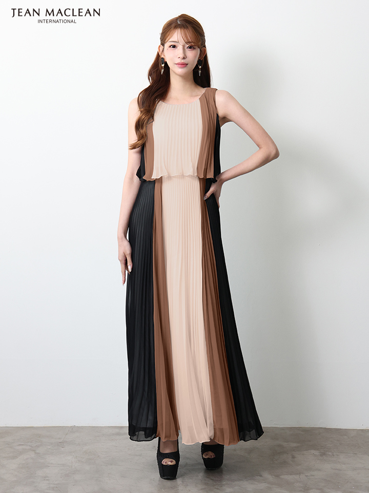 JEAN MACLEAN ジャンマクレーン グラデーション/シフォン/ウエスト切替/プリーツ/ミモレ丈/ロングドレス ja51950