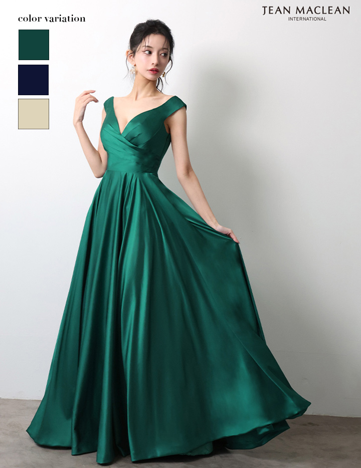 JEAN MACLEAN ジャンマクレーン ワンカラー/サテン/タックデザイン/Aライン/フレア/ロングドレス ja51949