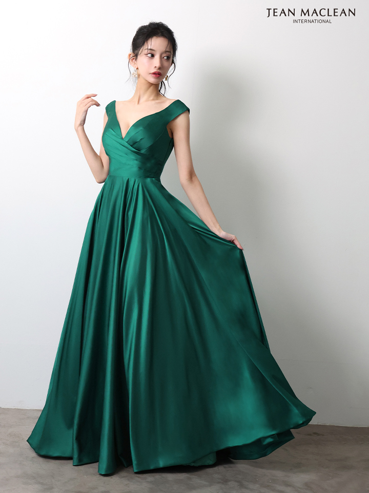 JEAN MACLEAN ジャンマクレーン ワンカラー/サテン/タックデザイン/Aライン/フレア/ロングドレス ja51949