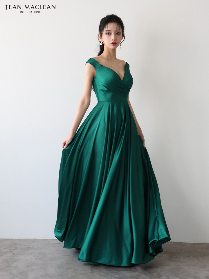 JEAN MACLEAN ジャンマクレーン ワンカラー/サテン/タックデザイン/Aライン/フレア/ロングドレス ja51949