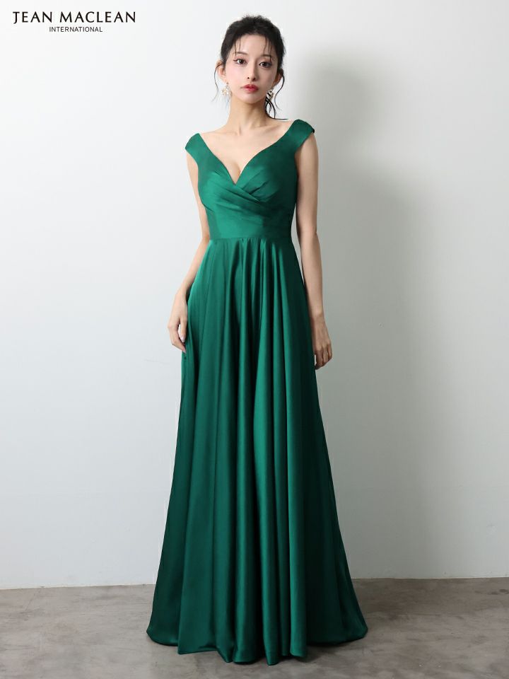 JEAN MACLEAN ジャンマクレーン ワンカラー/サテン/タックデザイン/Aライン/フレア/ロングドレス ja51949