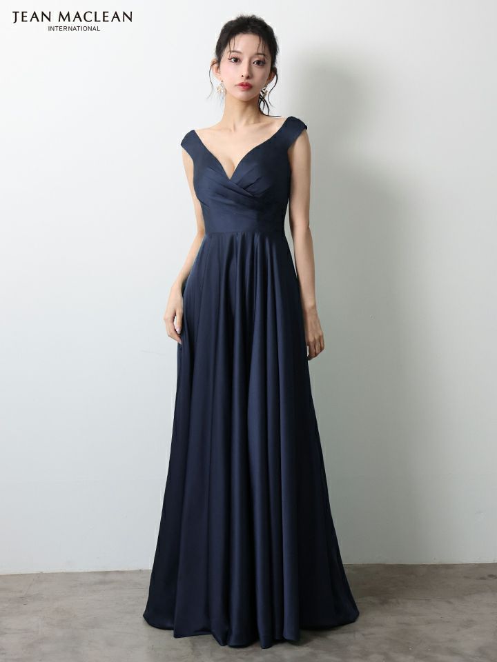 JEAN MACLEAN ジャンマクレーン ワンカラー/サテン/タックデザイン/Aライン/フレア/ロングドレス ja51949