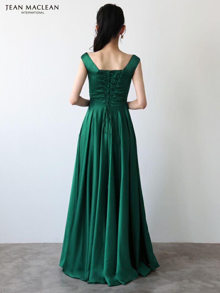 JEAN MACLEAN ジャンマクレーン ワンカラー/サテン/タックデザイン/Aライン/フレア/ロングドレス ja51949