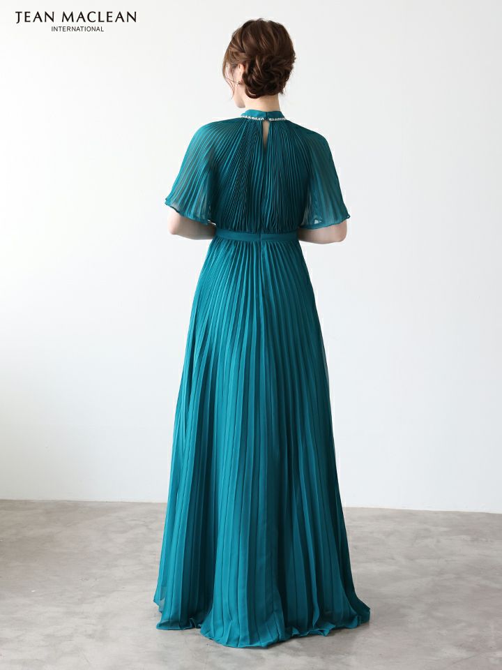 JEAN MACLEAN ジャンマクレーン ワンカラー/半袖/フロントカットアウト/プリーツ/Aライン/ロングドレス ja51951